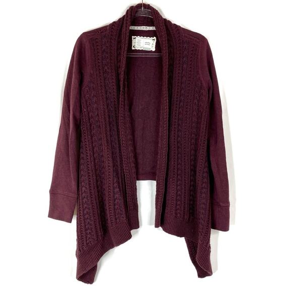 Saturday Sunday | Maroon Open Front Knit Fleece Cardigan Sweater Cotton Blend XS - Picture 1 of 6